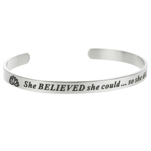 Qina C. 316l Stainless Steel She Believed She Could so She Did Adjustable Cuff Bracelet Wristband Bangle