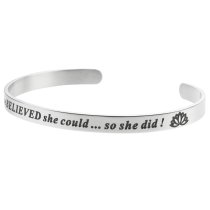 Qina C. 316l Stainless Steel She Believed She Could so She Did Adjustable Cuff Bracelet Wristband Bangle