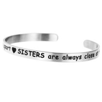 Qina C. 316l Stainless Steel Sister Close Heart Adjustable Cuff Bracelet Wristband Bangle