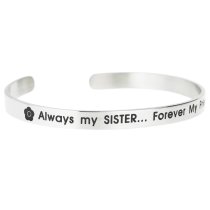 Qina C. 316l Stainless Steel Always My Sister Forever My Friend Adjustable Cuff Bracelet Wristband Bangle