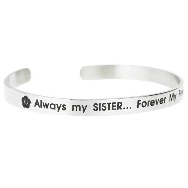 Qina C. 316l Stainless Steel Always My Sister Forever My Friend Adjustable Cuff Bracelet Wristband Bangle