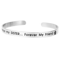 Qina C. 316l Stainless Steel Always My Sister Forever My Friend Adjustable Cuff Bracelet Wristband Bangle