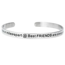 Qina C. 316l Stainless Steel Best Friends Connected By Heart Adjustable Cuff Bracelet Wristband Bangle