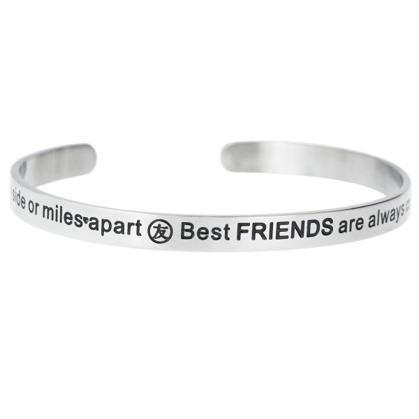 Qina C. 316l Stainless Steel Best Friends Connected By Heart Adjustable Cuff Bracelet Wristband Bangle