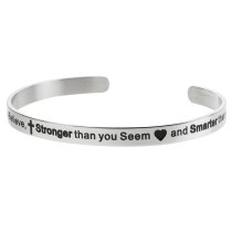 Qina C. 316l Stainless Steel Braver Stronger Smarter Adjustable Cuff Bracelet Wristband Bangle
