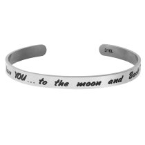 Qina C. 316l Stainless Steel I Love You... to the Moon and Back Adjustable Cuff Bracelet Wristband Bangle