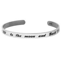 Qina C. 316l Stainless Steel I Love You... to the Moon and Back Adjustable Cuff Bracelet Wristband Bangle