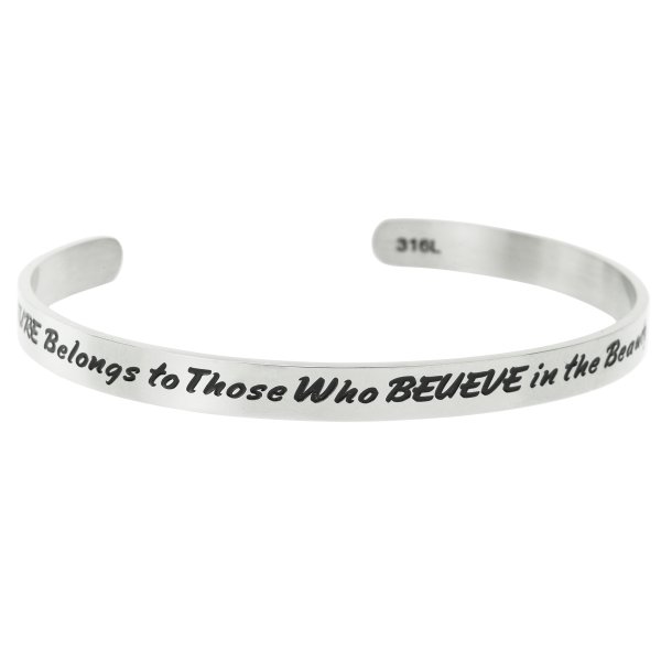 Qina C. 316l Stainless Steel Future Believe Beauty of Dreams Adjustable Cuff Bracelet Wristband Bangle