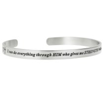 Qina C. 316l Stainless Steel I Can Do Everything Through Him Who Gives Me Strength Adjustable Cuff Bracelet Wristband Bangle