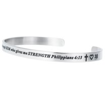 Qina C. 316l Stainless Steel I Can Do Everything Through Him Who Gives Me Strength Adjustable Cuff Bracelet Wristband Bangle