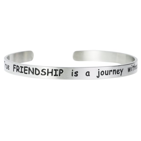 Qina C. 316l Stainless Steel True Friendship Is a Journey Without End Adjustable Cuff Bracelet Wristband Bangle