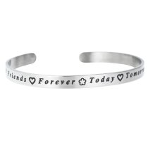 Qina C. 316l Stainless Steel Friends Forever Today Tomorrow Always Adjustable Cuff Bracelet Wristband Bangle