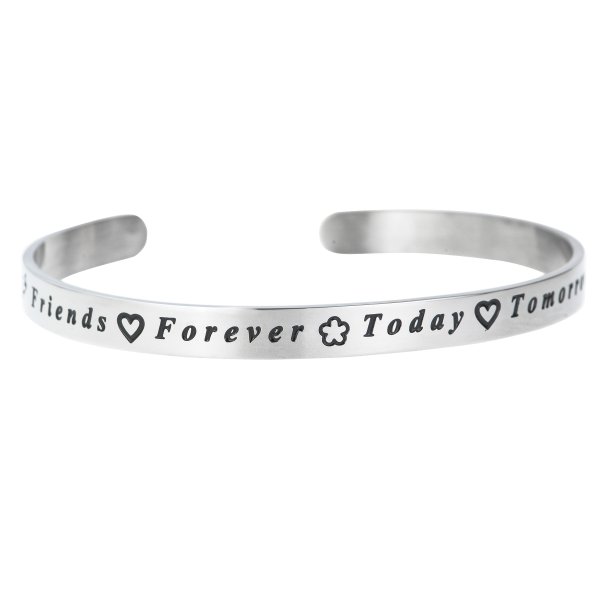 Qina C. 316l Stainless Steel Friends Forever Today Tomorrow Always Adjustable Cuff Bracelet Wristband Bangle
