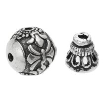 1 Set Antique Bali 925 Sterling Silver Gourd Flower Leaf Curved Round Spacer Bead Cap