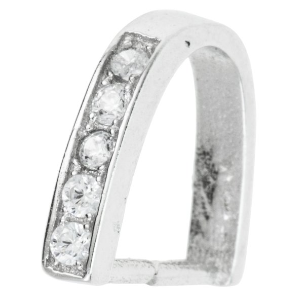 1x Rhodium on 925 Sterling Silver CZ Crystal Bail Pinch Pendant Charm Connector