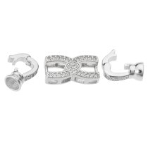 1 Set Rhodium on Sterling Silver Clear CZ Crystal Cross Ribbon Pearl Stringing End Cap Connector Clasp