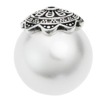 2x Antique 925 Sterling Silver Bali Flower Tree Leaf Pearl Bead Cover Cap 9mm