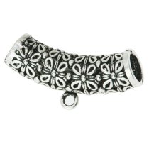 Antique 925 Sterling Silver Daisy Flower Leaf Curved Tube Bead Pendant Connector Slide Bail 22mm