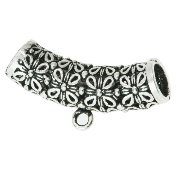 Antique 925 Sterling Silver Daisy Flower Leaf Curved Tube Bead Pendant Connector Slide Bail 22mm
