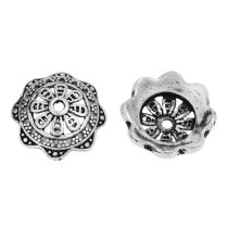 2x Antique 925 Sterling Silver Bali Flower Tree Leaf Pearl Bead Cover Cap 11mm