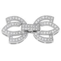 1 Set Rhodium on Sterling Silver CZ Crystal Lotus Flower Pearl Stringing Connector Clasp