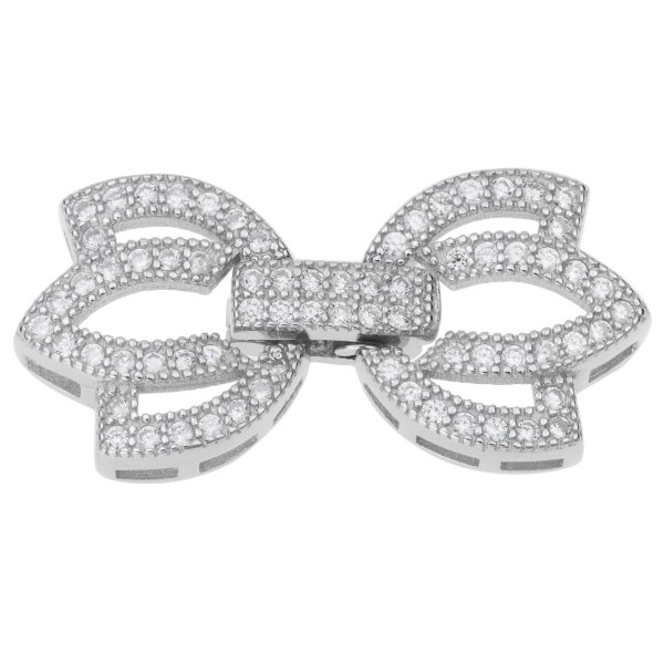 1 Set Rhodium on Sterling Silver CZ Crystal Lotus Flower Pearl Stringing Connector Clasp