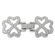 1 Set Rhodium on 925 Sterling Silver Love Heart Flower Clover Clear CZ Crystal Stringing Connector Clasp
