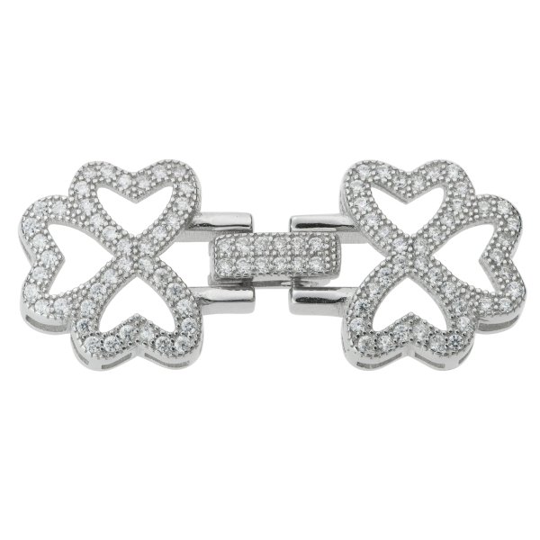 1 Set Rhodium on 925 Sterling Silver Love Heart Flower Clover Clear CZ Crystal Stringing Connector Clasp