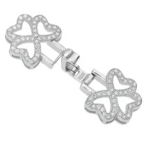 1 Set Rhodium on 925 Sterling Silver Love Heart Flower Clover Clear CZ Crystal Stringing Connector Clasp