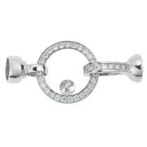 1 Set Rhodium on Sterling Silver CZ Crystal Round Pearl Cup Stringing End Cap Connector Clasp