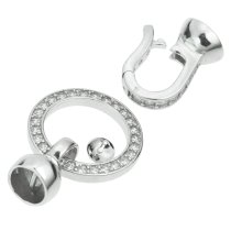 1 Set Rhodium on Sterling Silver CZ Crystal Round Pearl Cup Stringing End Cap Connector Clasp