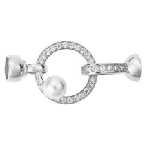 1 Set Rhodium on Sterling Silver CZ Crystal Round Pearl Cup Stringing End Cap Connector Clasp
