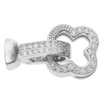 1 Set Rhodium on Sterling Silver Clear CZ Crystal Flower Pearl Stringing End Cap Connector Clasp