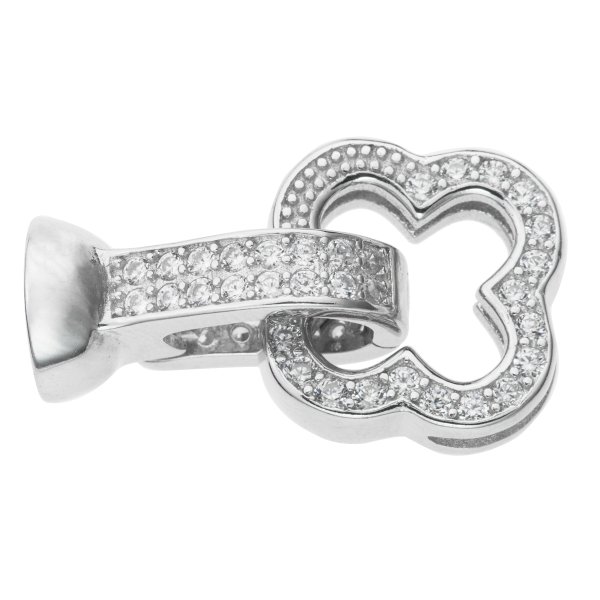 1 Set Rhodium on Sterling Silver Clear CZ Crystal Flower Pearl Stringing End Cap Connector Clasp