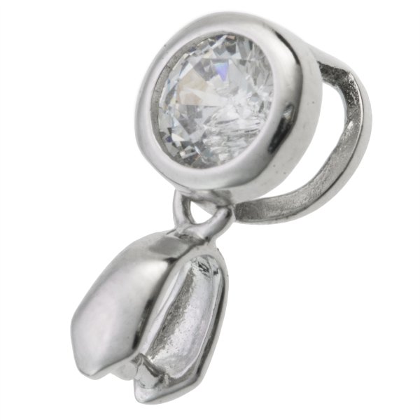 1x Rhodium on 925 Sterling Silver Round Clear CZ Crystal Bail Charm Pendant Connector Pinch