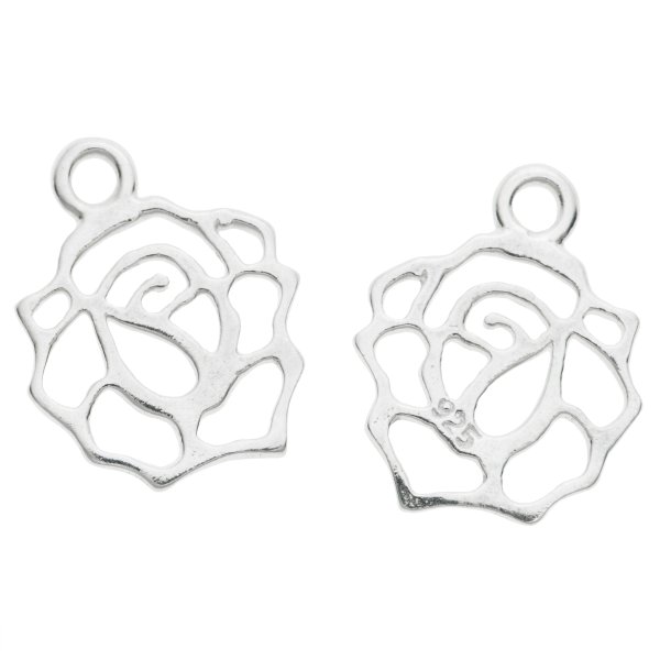 2x 925 Sterling Silver Rose Flower Pendant Charm Dangle 12mm