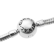 Qina C. Rhodium on 925 Sterling Silver 3mm Snake Bracelet with Round Sun Moon Ball Bead Clasp for European Bead Charm 8.5"