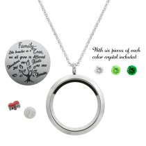1x Stainless Steel Family Tree Love Heart Round Floating Locket Crystals Charm Chain Necklace Pendant 30mm