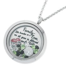 1x Stainless Steel Family Tree Love Heart Round Floating Locket Crystals Charm Chain Necklace Pendant 30mm