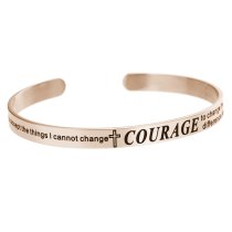 Qina C. Rose Gold-tone 316l Stainless Steel Christian Bible Quote Courage Adjustable Cuff Bracelet Wristband Bangle