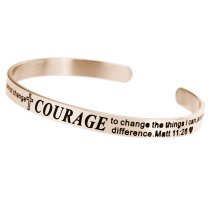 Qina C. Rose Gold-tone 316l Stainless Steel Christian Bible Quote Courage Adjustable Cuff Bracelet Wristband Bangle
