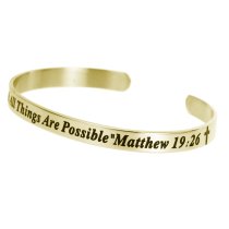 Qina C. Gold-tone 316l Stainless Steel Christian Bible with God All Things Are Possible Adjustable Cuff Bracelet Wristband Bangle