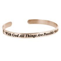 Qina C. Rose Gold-tone 316l Stainless Steel Christian Bible with God All Things Are Possible Adjustable Cuff Bracelet Wristband Bangle