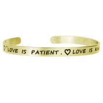 Qina C. Gold-tone 316l Stainless Steel Love Patient Kind Adjustable Cuff Bracelet Wristband Bangle