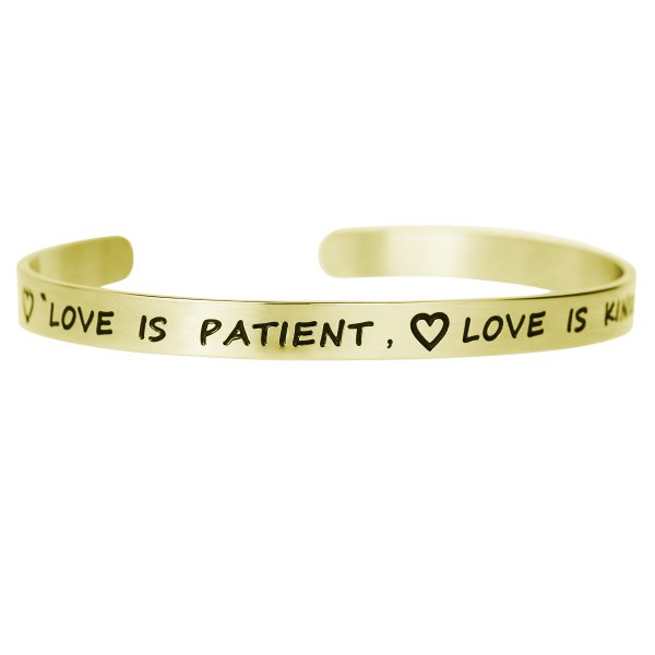 Qina C. Gold-tone 316l Stainless Steel Love Patient Kind Adjustable Cuff Bracelet Wristband Bangle