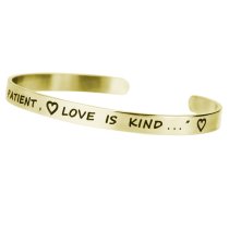 Qina C. Gold-tone 316l Stainless Steel Love Patient Kind Adjustable Cuff Bracelet Wristband Bangle