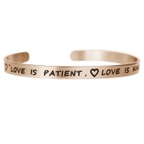 Qina C. Rose Gold-tone 316l Stainless Steel Love Patient Kind Adjustable Cuff Bracelet Wristband Bangle