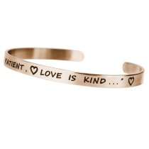 Qina C. Rose Gold-tone 316l Stainless Steel Love Patient Kind Adjustable Cuff Bracelet Wristband Bangle