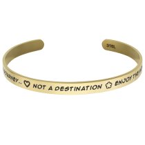 Qina C. Gold-tone 316l Stainless Steel Life Journey Destination Moments Adjustable Cuff Bracelet Wristband Bangle