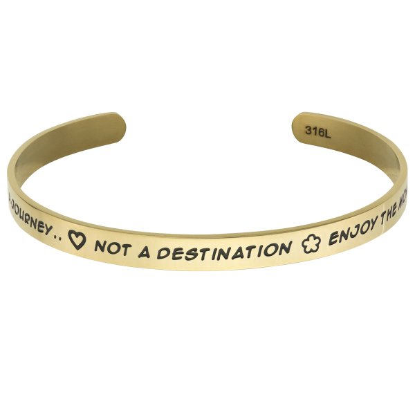 Qina C. Gold-tone 316l Stainless Steel Life Journey Destination Moments Adjustable Cuff Bracelet Wristband Bangle